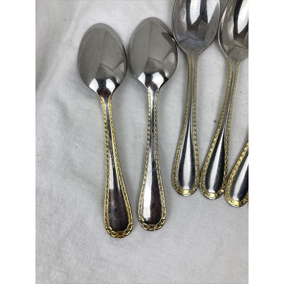9 Retroneu GOLD ACCENT Chain 6”Spoons 18/8 Korea Stainless Flatware-GreatQuality - Picture 5 of 7